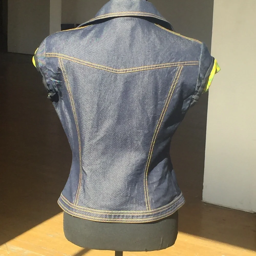 S/S 2000 Gianni Versace by Donatella Denim Medusa Silk Jungle Sleeveless Top - Picture 6 of 8